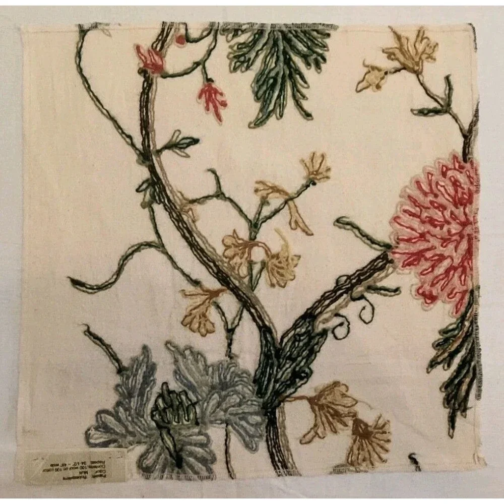Frederik & Joyce Robespierre embroidered floral fabric sample wool on cotton Vtg